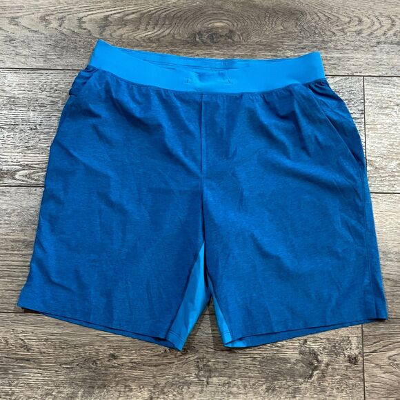 Lululemon T.H.E. Shorts 9" Linerless Heathered Texture Printed Vivid Aqua XL - Picture 1 of 10